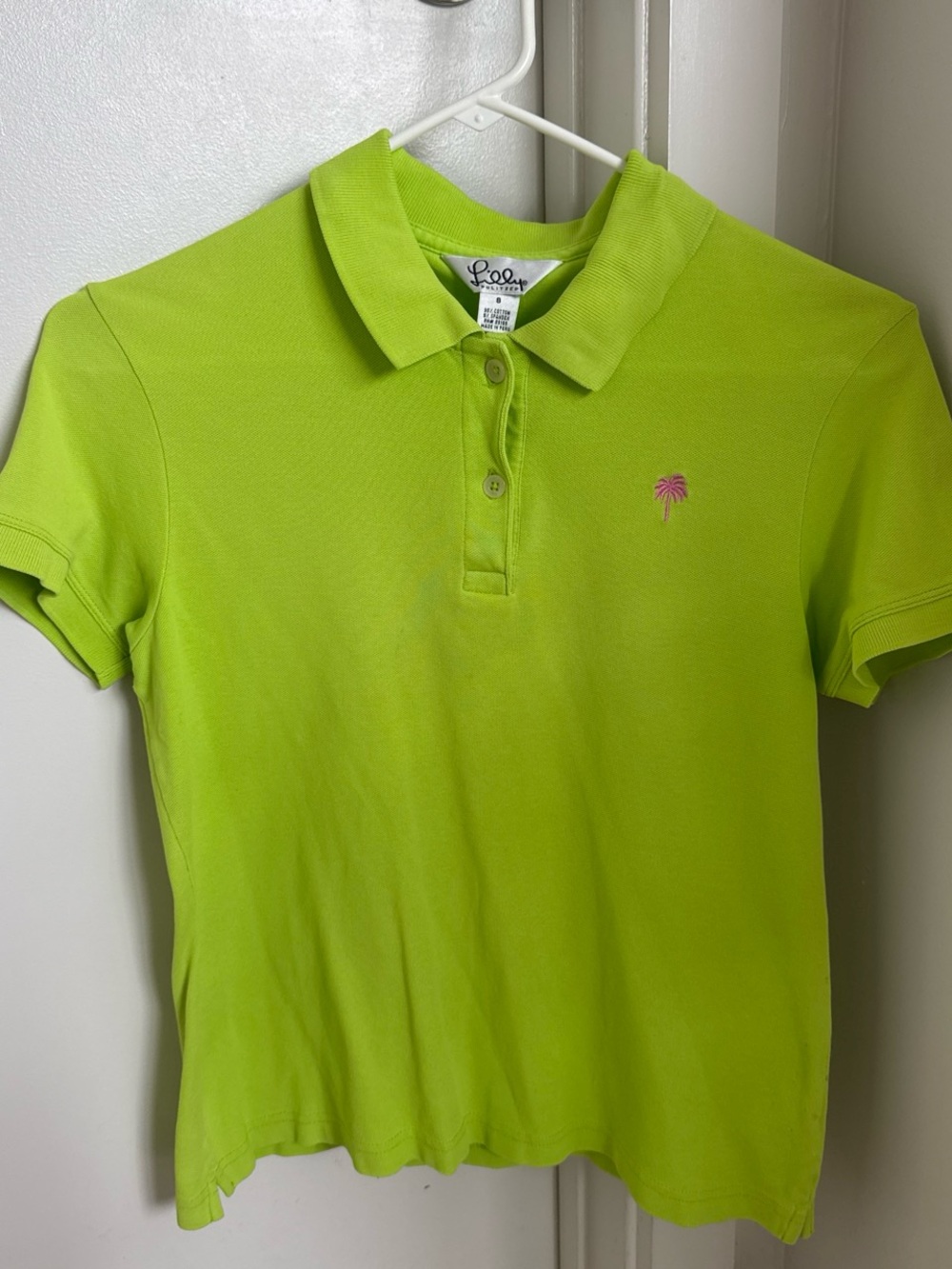 Lilly Pulitzer Lime Polo with Pink Palm Logo